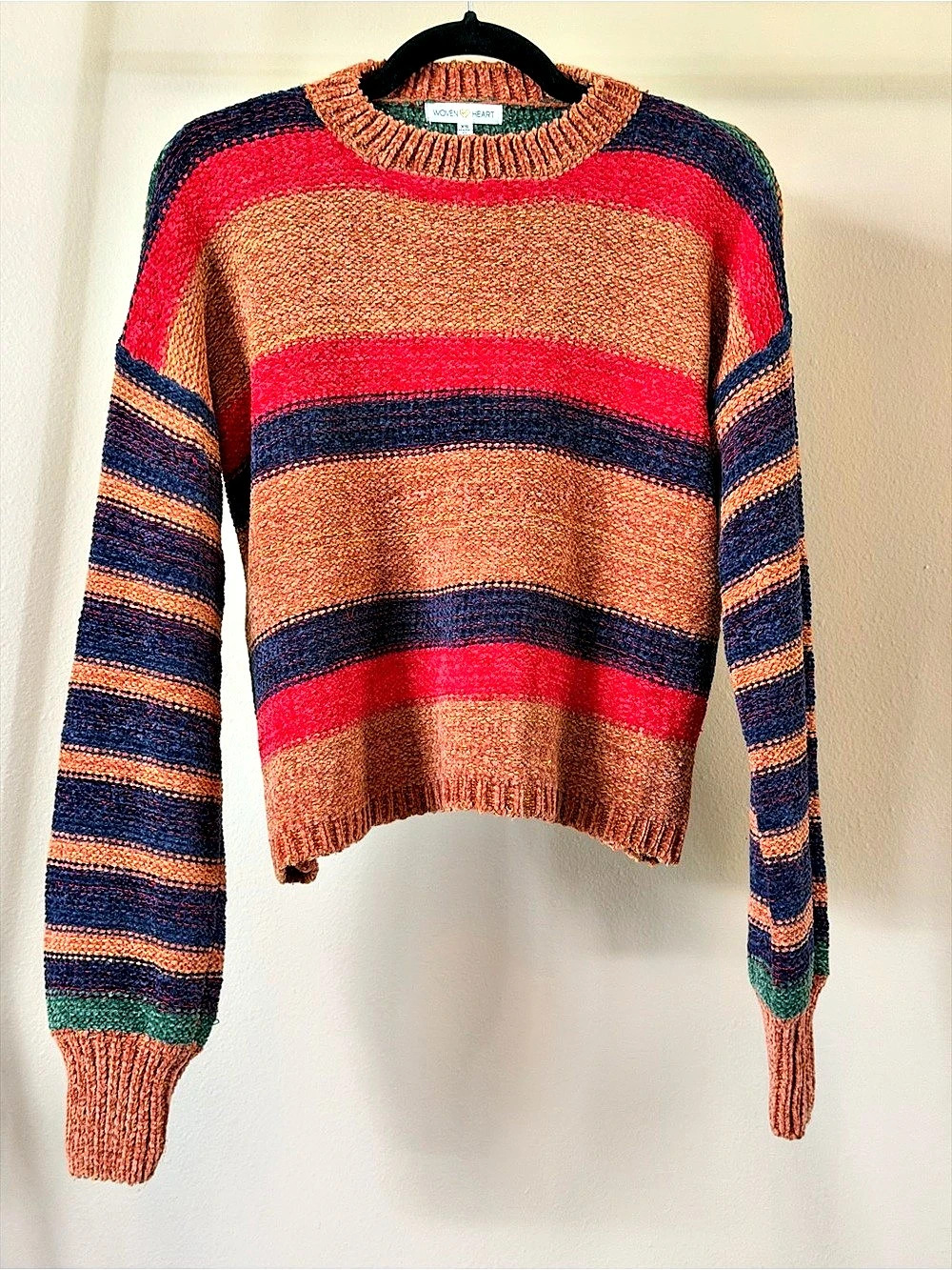 Striped Crewneck Sweater in Brown & Red Size Medium